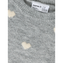 NAME IT Striktrøje Ogusse Grey Melange Birch Hearts